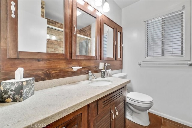 506 Geneva Ave, Claremont, CA 91711 - bathroom with tile patterned flooring, vanity, and an enclosed shower
