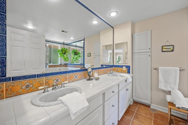 2702 Jacaranda Ave, Carlsbad, CA 92009 - bathroom with double vanity, recessed lighting, and tile patterned flooring