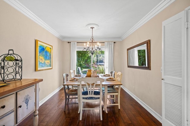 2702 Jacaranda Ave, Carlsbad, CA 92009 - dining area featuring a chandelier, crown molding, and dark wood-type flooring