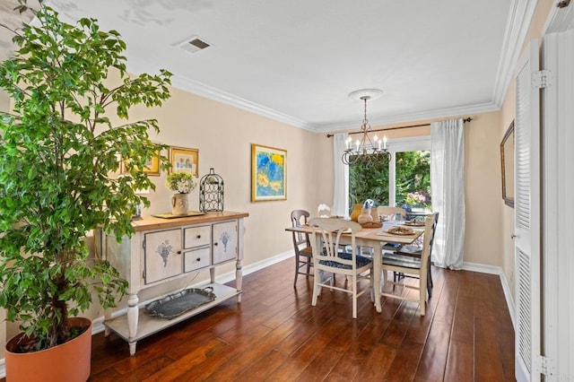 2702 Jacaranda Ave, Carlsbad, CA 92009 - dining room with a chandelier, dark wood finished floors, and crown molding