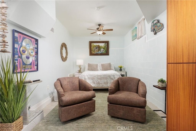 1939 Circle Dr, Cayucos, CA 93430 - tiled bedroom featuring tile walls and ceiling fan