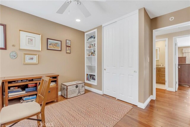 20002 Tomlee Ave, Torrance, CA 90503 - office with ceiling fan, light wood-type flooring, recessed lighting, and built in features