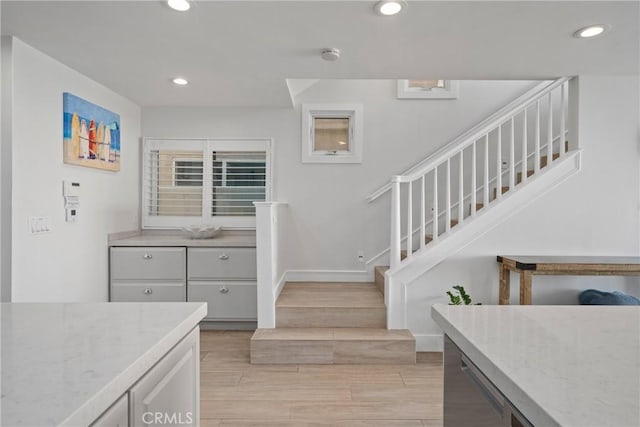 3312 W Oceanfront, Newport Beach, CA 92663 - staircase featuring recessed lighting and wood finished floors