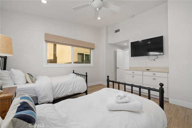 3312 W Oceanfront, Newport Beach, CA 92663 - bedroom featuring light wood finished floors, recessed lighting, and ceiling fan