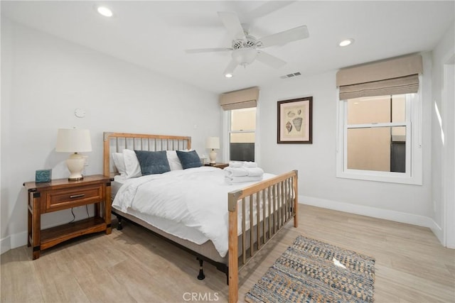 3312 W Oceanfront, Newport Beach, CA 92663 - bedroom featuring light wood-type flooring, recessed lighting, and ceiling fan