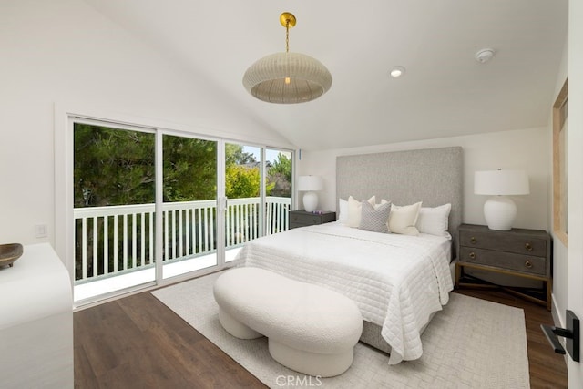 1933 Port Bristol Cir, Newport Beach, CA 92660 - bedroom featuring access to outside, vaulted ceiling, wood finished floors, and recessed lighting
