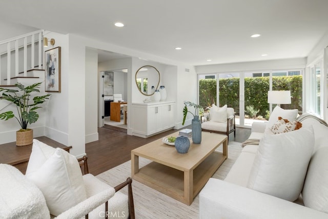 1933 Port Bristol Cir, Newport Beach, CA 92660 - living area featuring stairway, recessed lighting, and wood finished floors