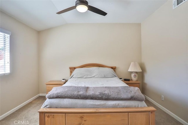 8366 Gabriel Dr Unit D, Rancho Cucamonga, CA 91730 - bedroom with light carpet, vaulted ceiling, and ceiling fan