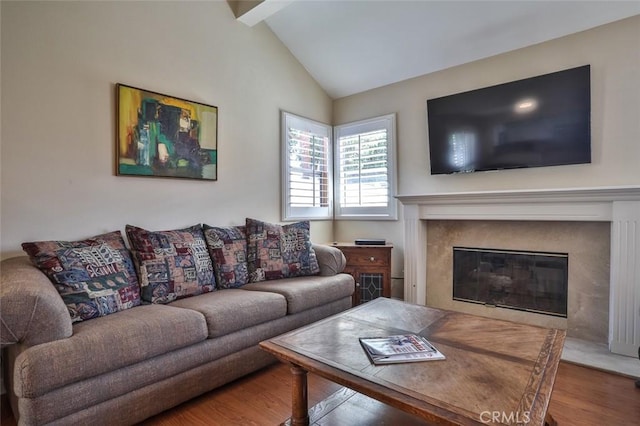 8366 Gabriel Dr Unit D, Rancho Cucamonga, CA 91730 - living room with wood finished floors and a fireplace