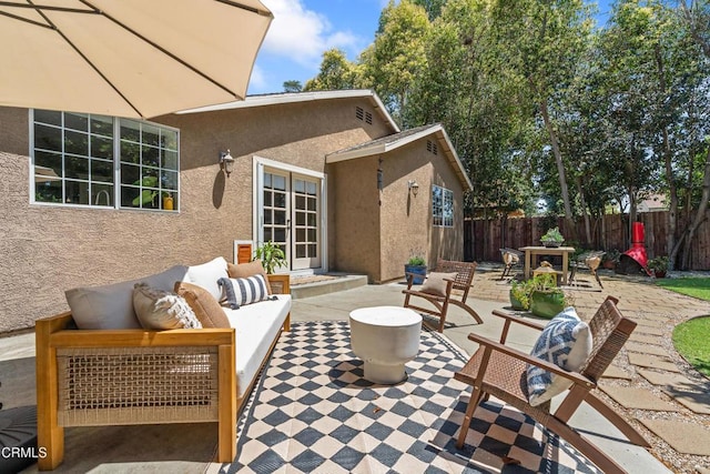5907 Cantaloupe Ave, Valley Glen, CA 91401 - view of patio / terrace with an outdoor hangout area and french doors