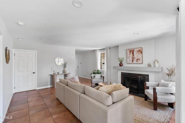 5907 Cantaloupe Ave, Valley Glen, CA 91401 - tiled living room featuring a fireplace and recessed lighting