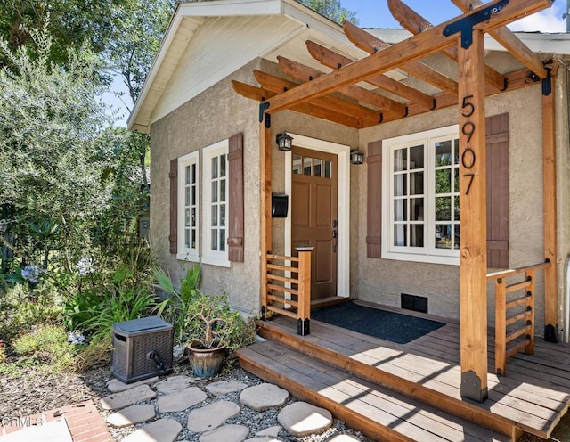 5907 Cantaloupe Ave, Valley Glen, CA 91401 - property entrance with stucco siding and crawl space