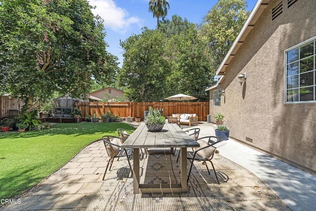5907 Cantaloupe Ave, Valley Glen, CA 91401 - fenced backyard featuring an outdoor hangout area, a patio area, and outdoor dining area