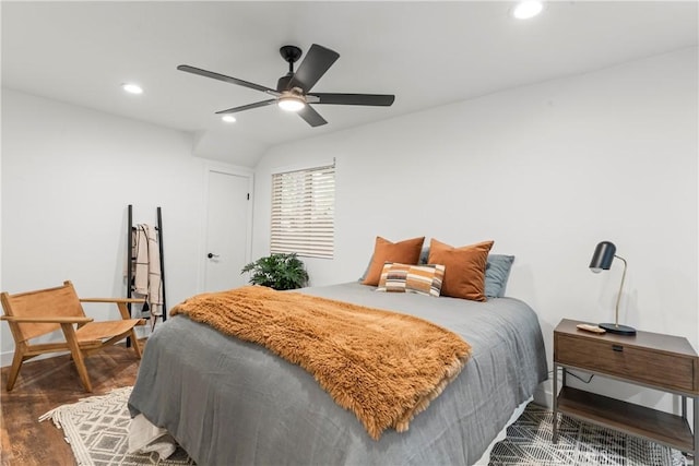 1016 Berne Dr, Crestline, CA 92325 - bedroom featuring recessed lighting, wood finished floors, and a ceiling fan