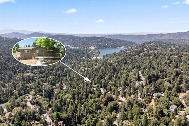 1016 Berne Dr, Crestline, CA 92325 - drone / aerial view of a heavily wooded area and a water and mountain view