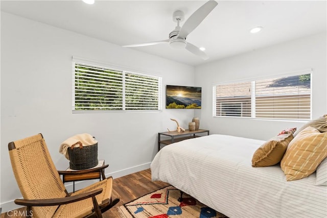 1016 Berne Dr, Crestline, CA 92325 - bedroom featuring wood finished floors, recessed lighting, and a ceiling fan