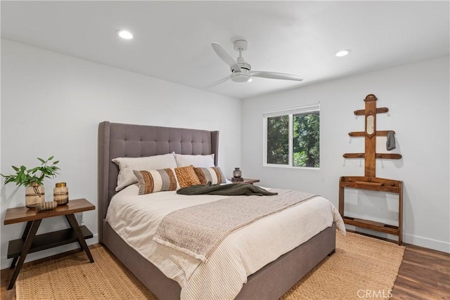 1016 Berne Dr, Crestline, CA 92325 - bedroom with wood finished floors, recessed lighting, and a ceiling fan