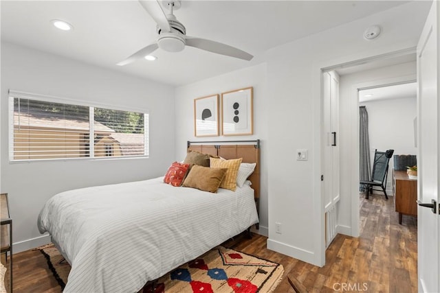 1016 Berne Dr, Crestline, CA 92325 - bedroom featuring recessed lighting, wood finished floors, and ceiling fan