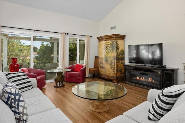 4763 Miletus Way, Oceanside, CA 92056 - living room with high vaulted ceiling, plenty of natural light, wood finished floors, and a glass covered fireplace