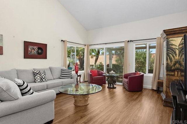4763 Miletus Way, Oceanside, CA 92056 - living room featuring high vaulted ceiling, plenty of natural light, and wood finished floors