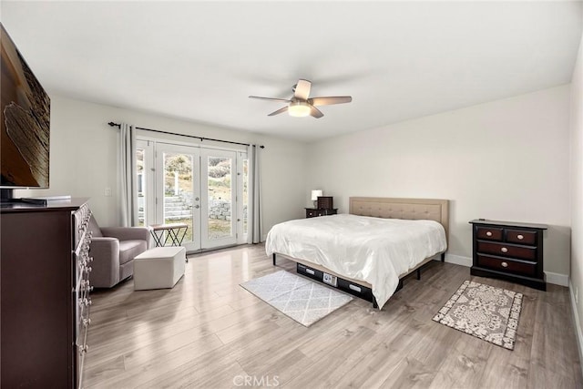 4021 Pikes Peak Dr, Norco, CA 92860 - bedroom with access to outside, french doors, wood finished floors, and ceiling fan