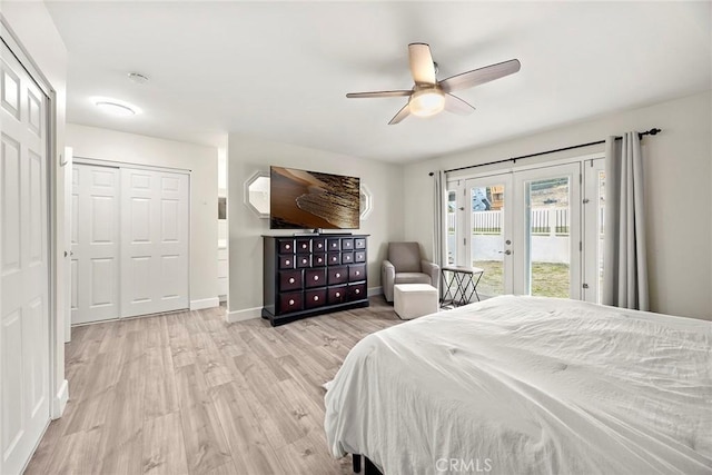 4021 Pikes Peak Dr, Norco, CA 92860 - bedroom featuring access to outside, wood finished floors, french doors, and ceiling fan