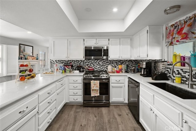 411 Spanish Moss Ln, Arroyo Grande, CA 93420 - kitchen with stainless steel appliances, white cabinetry, light countertops, decorative backsplash, and recessed lighting