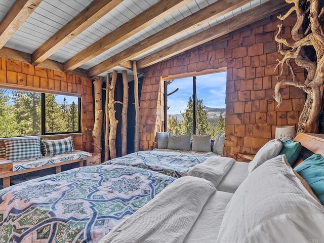 1082 Mountain Canary Dr, South Lake Tahoe, CA 96150 - bedroom with wooden walls, wooden ceiling, and a mountain view