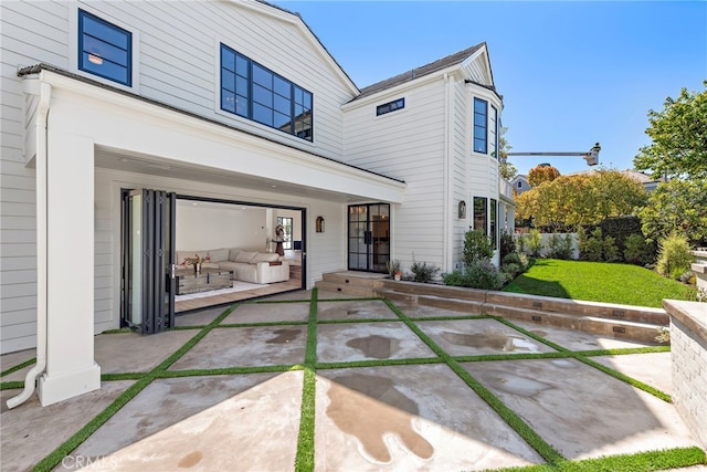 1963 Port Edward Pl, Newport Beach, CA 92660 - back of house with a patio area, a lawn, and french doors