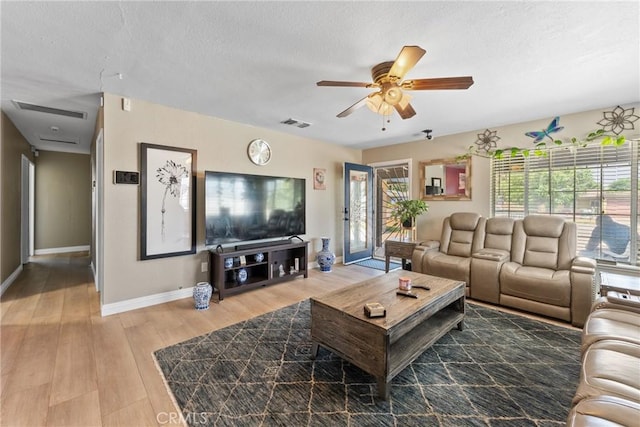 1504 Valaria Dr, Highland, CA 92346 - living room featuring wood finished floors, a ceiling fan, and a textured ceiling