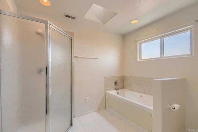 1413 San Miguel Ave, Spring Valley, CA 91977 - bathroom with tile patterned flooring, a bath, a shower stall, and recessed lighting