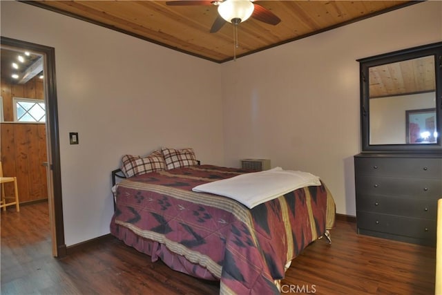 30607 Live Oak Dr, Running Springs, CA 92382 - bedroom featuring wood finished floors, wood ceiling, and a ceiling fan
