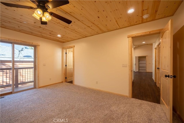 418 Los Angeles Ave, Sugarloaf, CA 92386 - empty room featuring carpet, recessed lighting, ceiling fan, wood ceiling, and a smoke detector