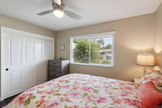 139 Parnassus Cir, Oceanside, CA 92054 - bedroom featuring a closet, ceiling fan, and wood finished floors