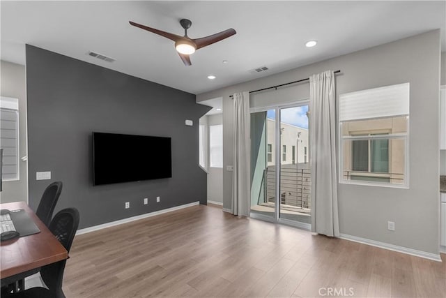 27422 Pioneer Ct, Valencia, CA 91381 - unfurnished office with a ceiling fan, light wood-type flooring, and recessed lighting