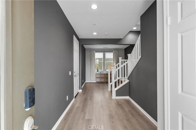 27422 Pioneer Ct, Valencia, CA 91381 - entryway featuring wood finished floors, stairs, and recessed lighting