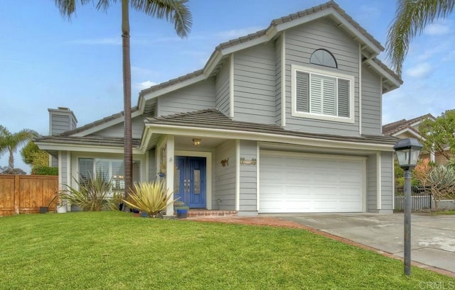 1592 Hawk View Dr, Encinitas, CA 92024 - view of front of property featuring an attached garage, concrete driveway, a chimney, and a tile roof