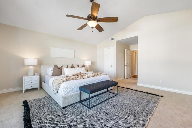 1592 Hawk View Dr, Encinitas, CA 92024 - bedroom featuring carpet floors, vaulted ceiling, and ceiling fan