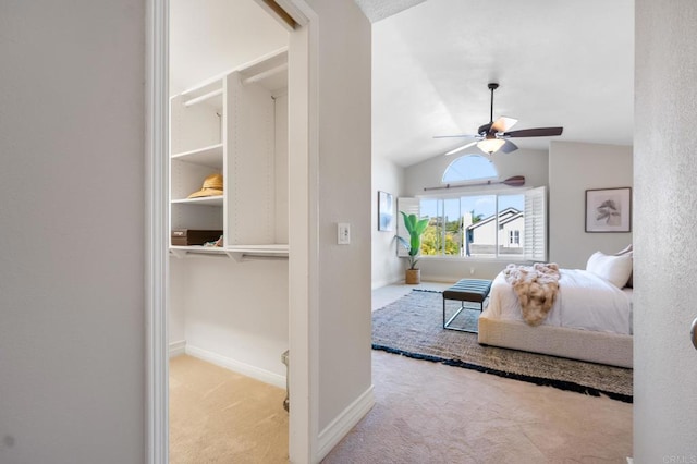 1592 Hawk View Dr, Encinitas, CA 92024 - carpeted bedroom with vaulted ceiling and ceiling fan