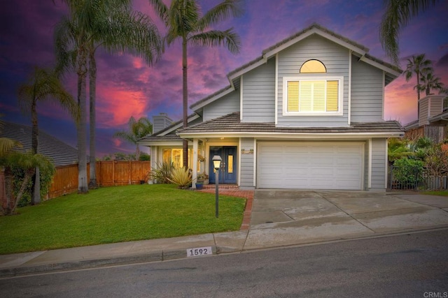 1592 Hawk View Dr, Encinitas, CA 92024 - traditional home with driveway, a garage, and a chimney