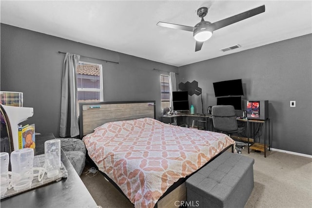 1142 Juniper Ct, San Jacinto, CA 92582 - bedroom with carpet flooring, ceiling fan, and an office area