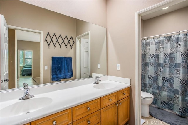 83315 Stagecoach Rd, Indio, CA 92203 - full bath with double vanity, connected bathroom, and a shower with curtain