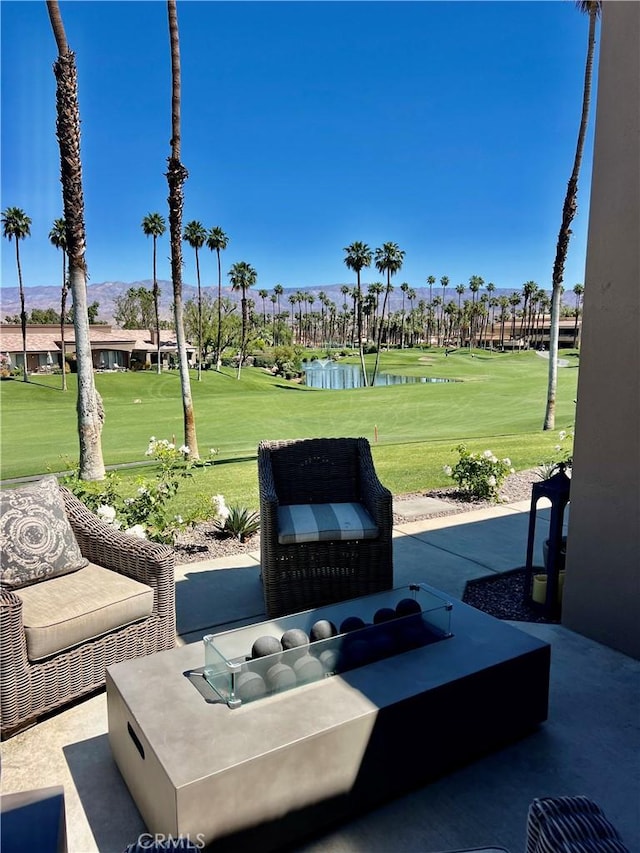 76376 Sweet Pea Way, Palm Desert, CA 92211 - view of patio featuring view of golf course and a water and mountain view