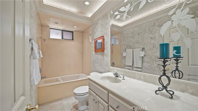 4968 Chapala Dr, Riverside, CA 92507 - bathroom featuring crown molding, vanity, and  shower combination