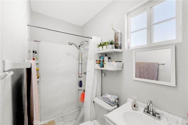 629 E 93rd St, Los Angeles, CA 90002 - full bathroom with marble finish flooring, curtained shower, and vanity