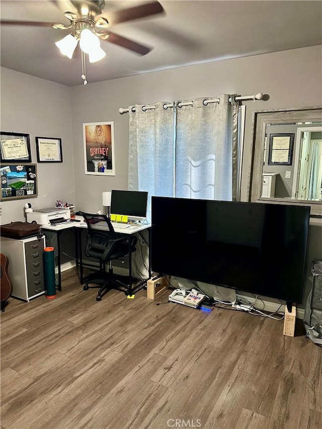 14811 Alexander St, San Fernando, CA 91345 - office space featuring wood finished floors and ceiling fan