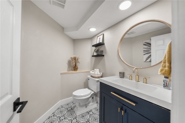 747 Highland View Dr, Corona, CA 92882 - half bathroom with vanity, tile patterned floors, and recessed lighting