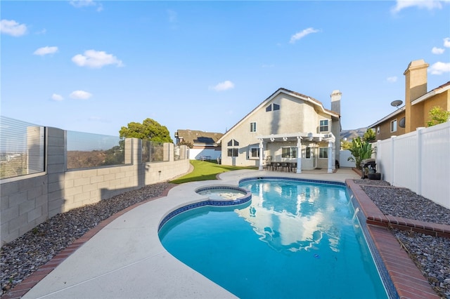 747 Highland View Dr, Corona, CA 92882 - view of pool featuring a fenced backyard, a pool with connected hot tub, a pergola, and a patio