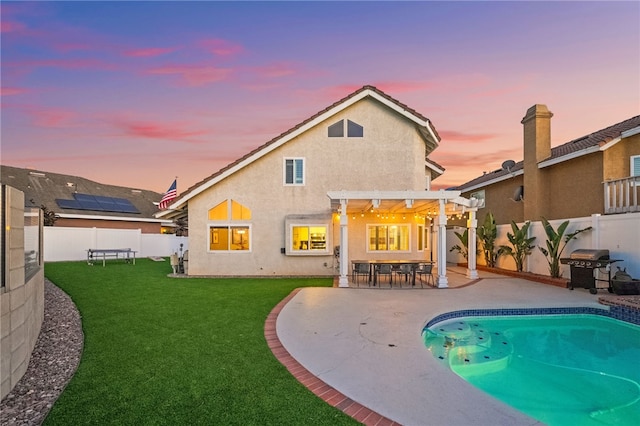 747 Highland View Dr, Corona, CA 92882 - rear view of house featuring a pergola, stucco siding, a fenced backyard, and a patio