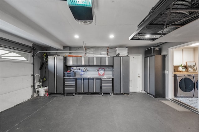 747 Highland View Dr, Corona, CA 92882 - garage featuring independent washer and dryer, a garage door opener, and recessed lighting